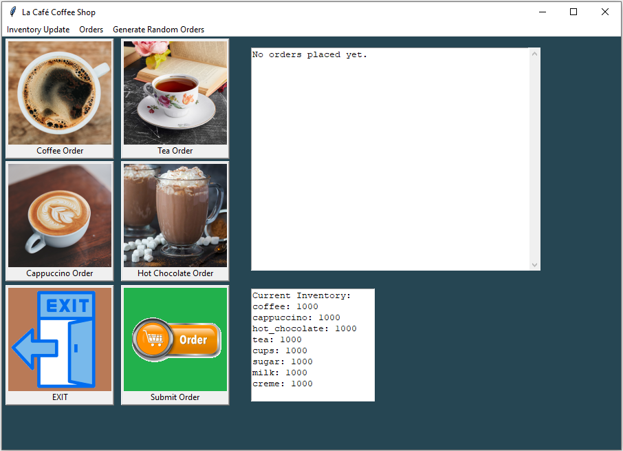 Coffee Shop Application Interface