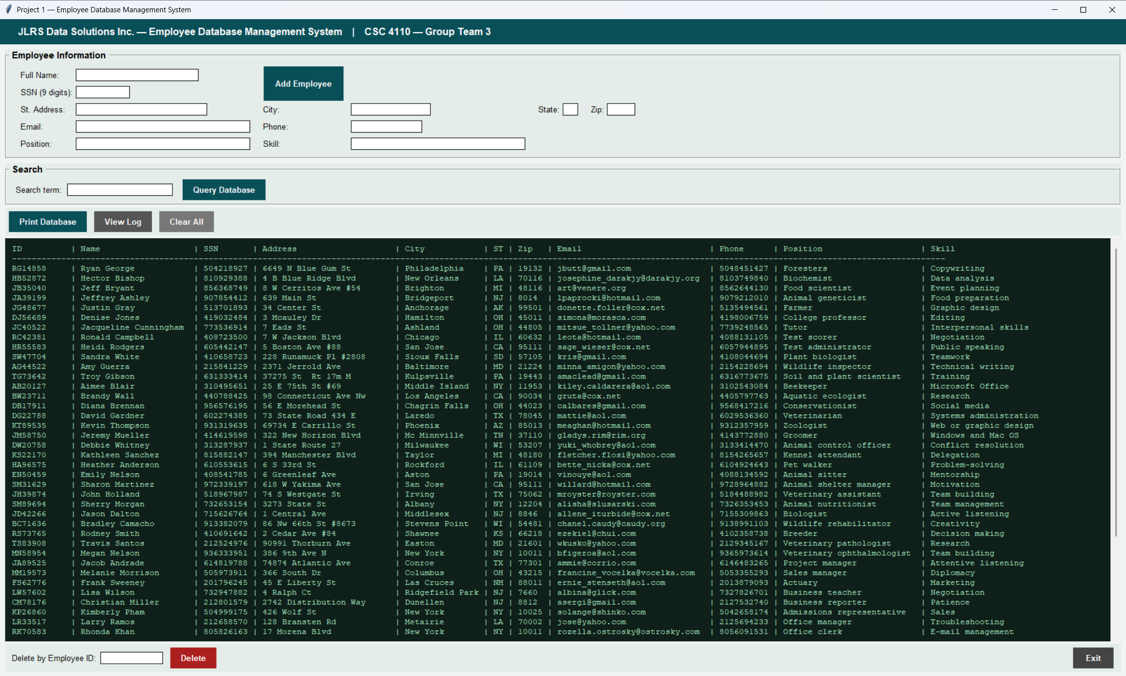 Employee Database Main Interface